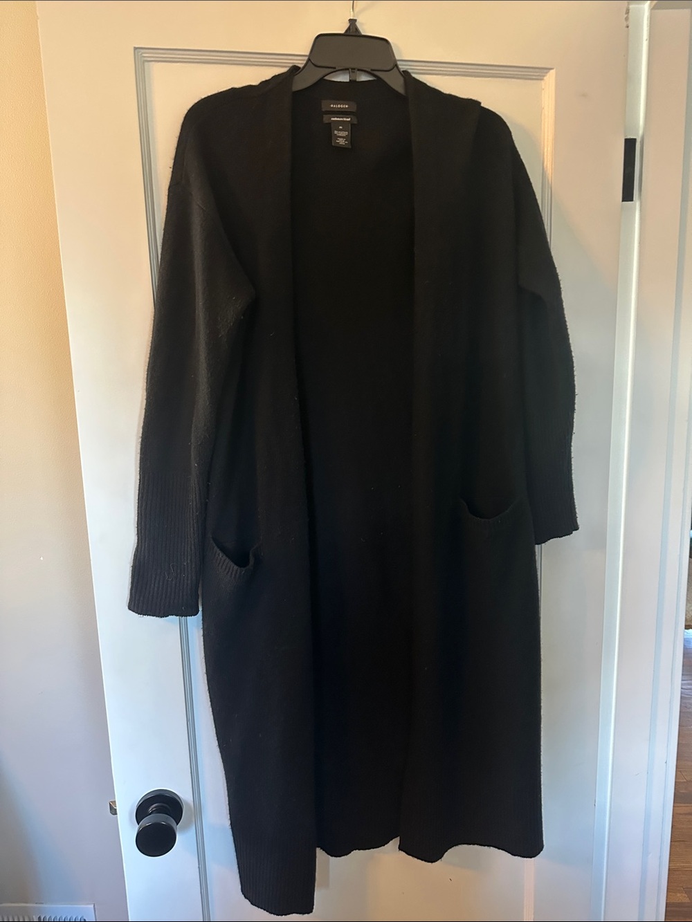 Halogen Black Longline Open-Front Cardigan with Pockets